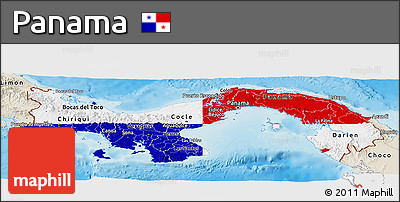Flag Panoramic Map of Panama, shaded relief outside, flag centered