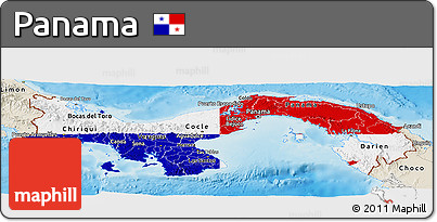 Flag Panoramic Map of Panama, shaded relief outside, flag centered