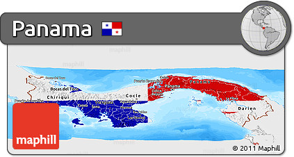 Flag Panoramic Map of Panama, single color outside, bathymetry sea