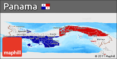 Flag Panoramic Map of Panama, single color outside, bathymetry sea