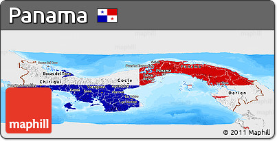 Flag Panoramic Map of Panama, single color outside, bathymetry sea
