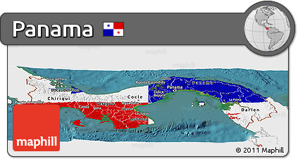 Flag Panoramic Map of Panama, single color outside, satellite sea, flag rotated