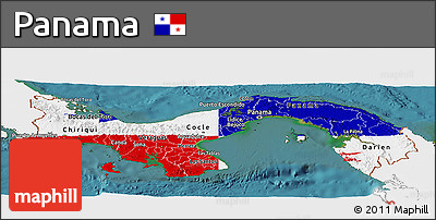 Flag Panoramic Map of Panama, single color outside, satellite sea, flag rotated
