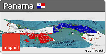 Flag Panoramic Map of Panama, single color outside, satellite sea, flag rotated