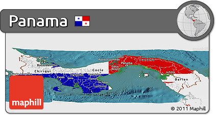 Flag Panoramic Map of Panama, single color outside, satellite sea