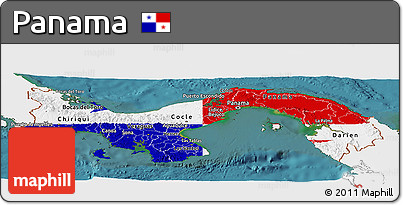 Flag Panoramic Map of Panama, single color outside, satellite sea