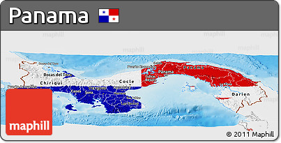 Flag Panoramic Map of Panama, single color outside, shaded relief sea
