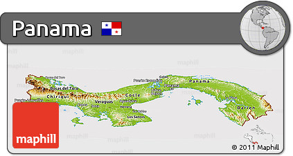 Physical Panoramic Map of Panama, cropped outside