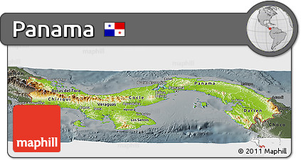 Physical Panoramic Map of Panama, darken, semi-desaturated