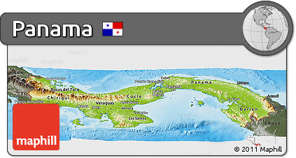 Physical Panoramic Map of Panama, darken, semi-desaturated, land only