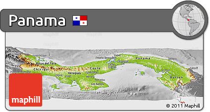Physical Panoramic Map of Panama, desaturated