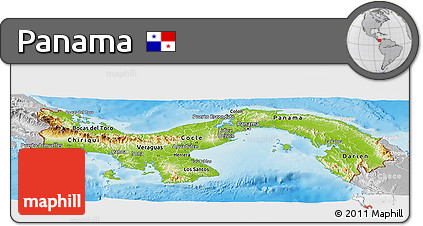 Physical Panoramic Map of Panama, lighten, desaturated, land only