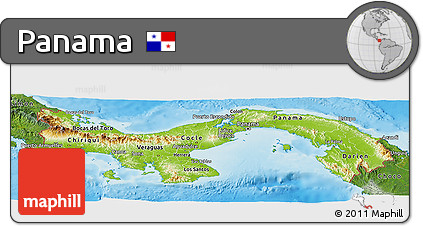 Physical Panoramic Map of Panama, satellite outside, shaded relief sea