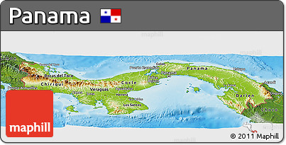 Physical Panoramic Map of Panama, satellite outside, shaded relief sea