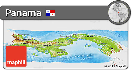 Physical Panoramic Map of Panama, single color outside
