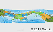 Political Panoramic Map of Panama, satellite outside, bathymetry sea