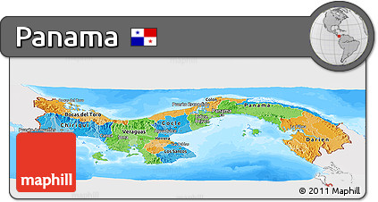 Political Panoramic Map of Panama, single color outside, bathymetry sea