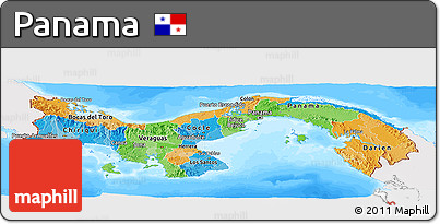 Political Panoramic Map of Panama, single color outside, bathymetry sea