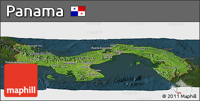 Satellite Panoramic Map of Panama, darken
