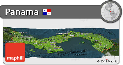 Satellite Panoramic Map of Panama, darken