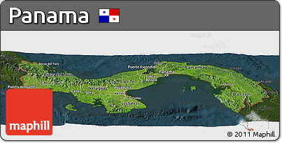 Satellite Panoramic Map of Panama, darken
