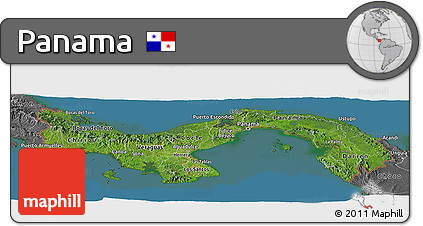 Satellite Panoramic Map of Panama, desaturated, land only