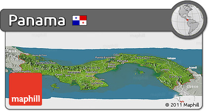 Satellite Panoramic Map of Panama, lighten, semi-desaturated, land only