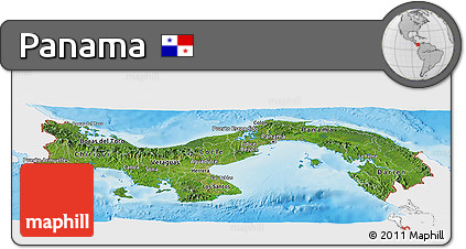 Satellite Panoramic Map of Panama, single color outside, shaded relief sea