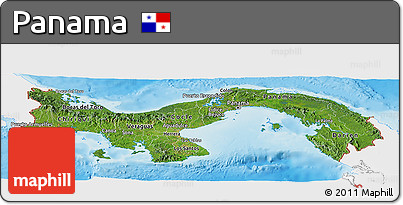 Satellite Panoramic Map of Panama, single color outside, shaded relief sea