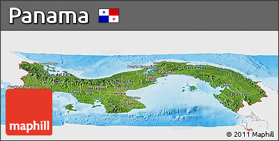 Satellite Panoramic Map of Panama, single color outside, shaded relief sea