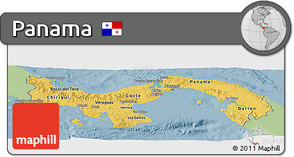 Savanna Style Panoramic Map of Panama, single color outside