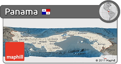 Shaded Relief Panoramic Map of Panama, darken