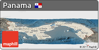 Shaded Relief Panoramic Map of Panama, darken