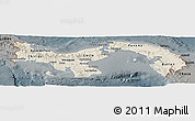 Shaded Relief Panoramic Map of Panama, darken, semi-desaturated