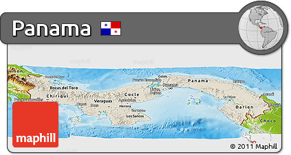 Shaded Relief Panoramic Map of Panama, physical outside