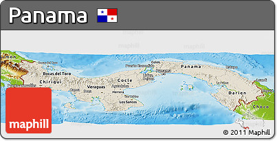 Shaded Relief Panoramic Map of Panama, physical outside