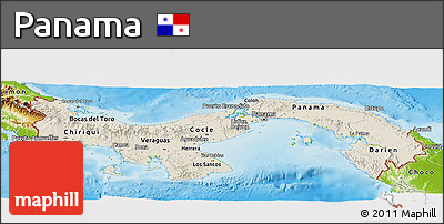 Shaded Relief Panoramic Map of Panama, physical outside