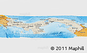 Shaded Relief Panoramic Map of Panama, political shades outside, shaded relief sea