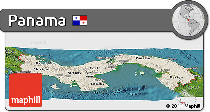 Shaded Relief Panoramic Map of Panama, satellite outside