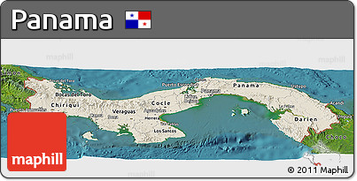 Shaded Relief Panoramic Map of Panama, satellite outside