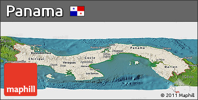 Shaded Relief Panoramic Map of Panama, satellite outside