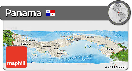 Shaded Relief Panoramic Map of Panama, satellite outside, shaded relief sea
