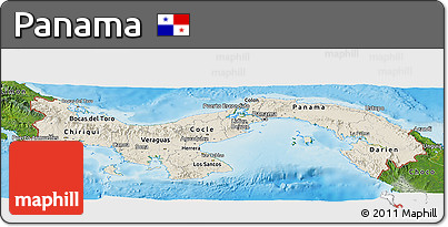 Shaded Relief Panoramic Map of Panama, satellite outside, shaded relief sea