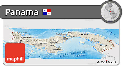 Shaded Relief Panoramic Map of Panama, single color outside