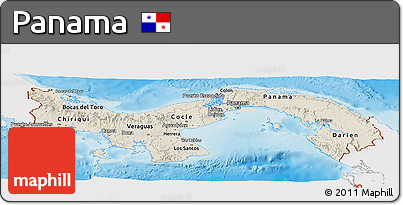 Shaded Relief Panoramic Map of Panama, single color outside