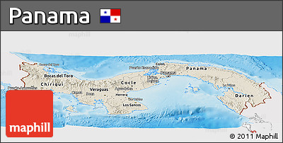 Shaded Relief Panoramic Map of Panama, single color outside