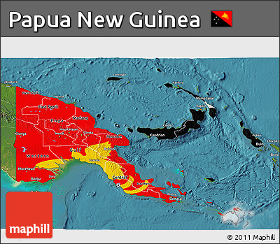 Flag 3D Map of Papua New Guinea, satellite outside, flag rotated