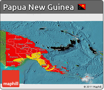 Flag 3D Map of Papua New Guinea, satellite outside, flag rotated
