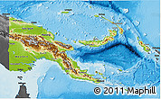 Physical 3D Map of Papua New Guinea, darken, desaturated, land only