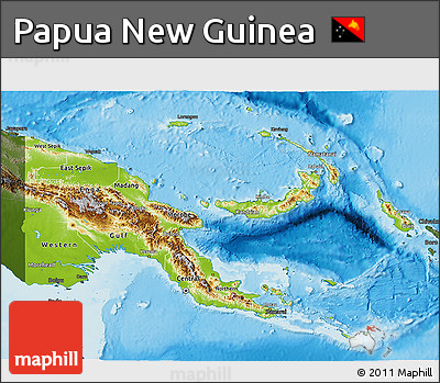 Physical 3D Map of Papua New Guinea, darken, land only
